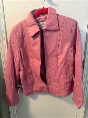 Pamela McCoy Rose Pink Leather Zip-Front Jacket